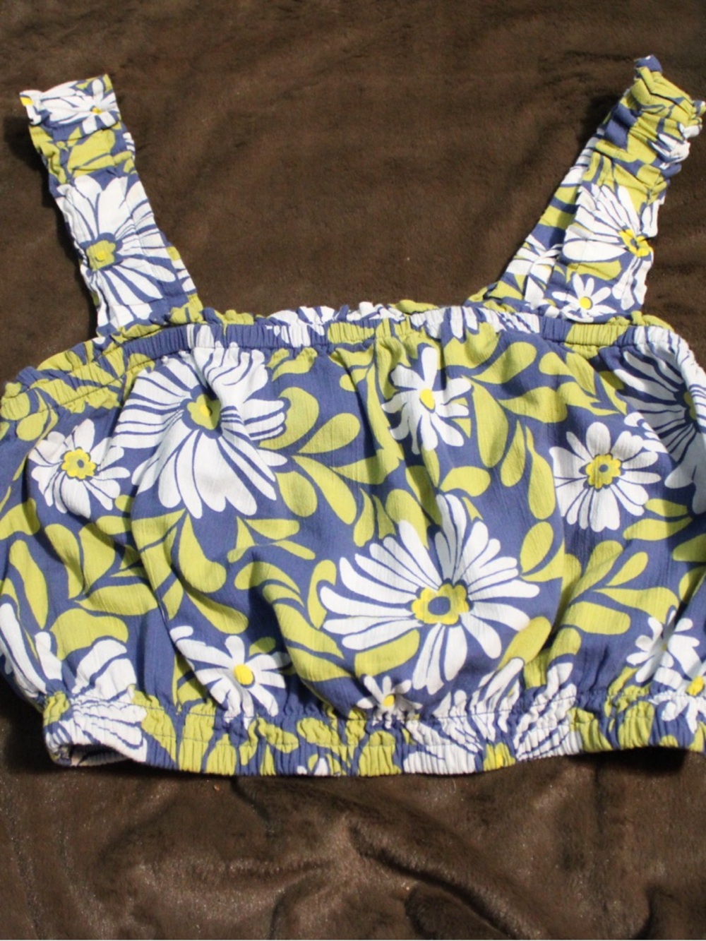 Aerie Floral Smocked Crop Top - Blue, White & Lime